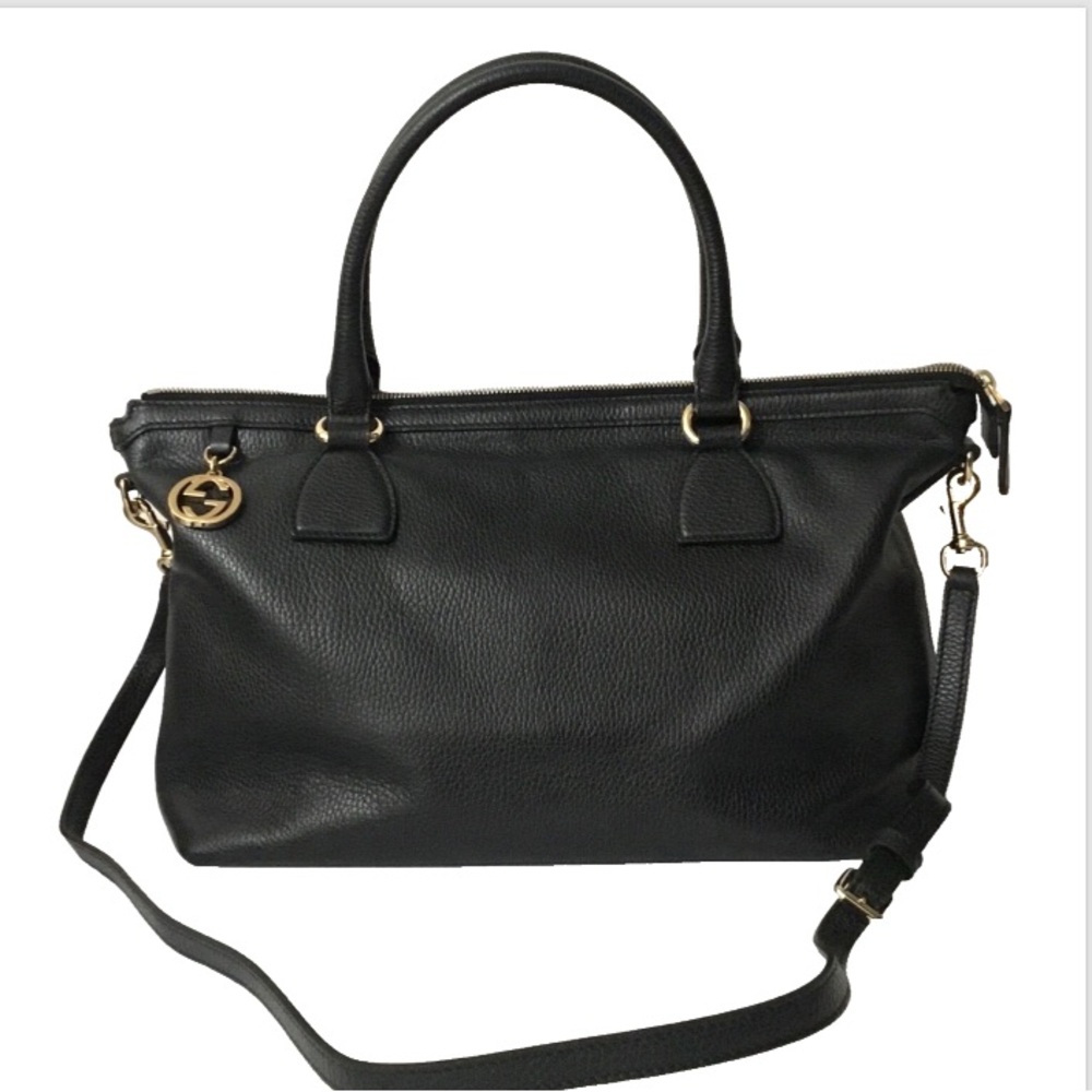 Authentic Gucci Black Leather Convertible Bag with COA